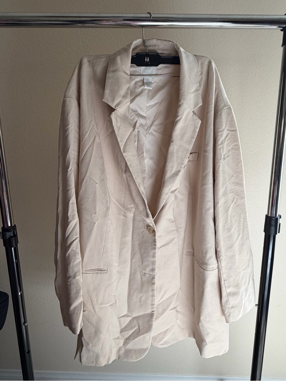 H&M Beige Blazer Jacket - Single-Button Notched Lapel